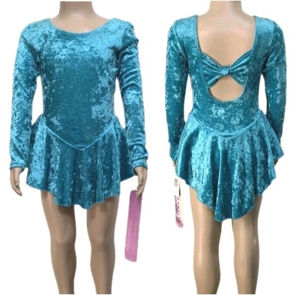 Gilda Marx VTG Bow Keyhole Crushed Velvet Dance Skate Dress Leotard Kids 4/6 - Picture 1 of 16